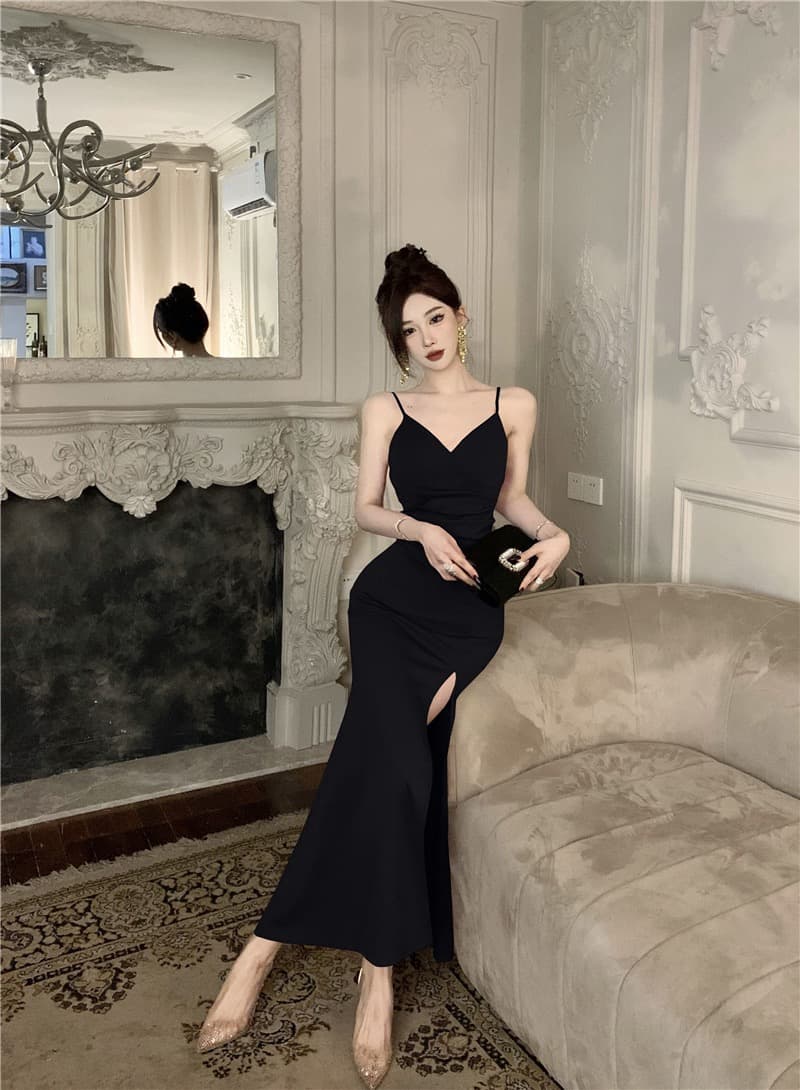 실사 섹시함 빛 럭셔리 고급 센스 트임 롱 코트 인어 꼬리 진자 예복 치마 하이웨이스트 로얄 자매 품격 드레스 상세 이미지 2