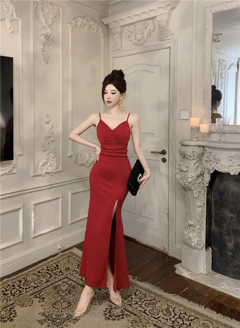 실사 섹시함 빛 럭셔리 고급 센스 트임 롱 코트 인어 꼬리 진자 예복 치마 하이웨이스트 로얄 자매 품격 드레스 상세 이미지 6