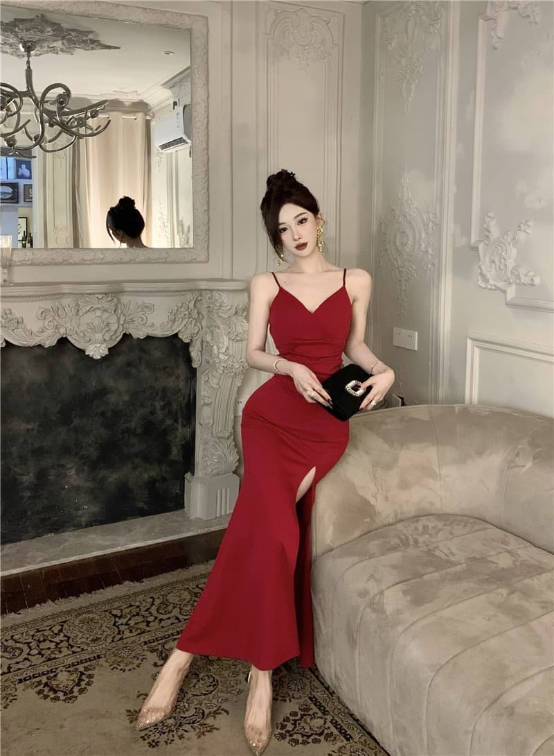 실사 섹시함 빛 럭셔리 고급 센스 트임 롱 코트 인어 꼬리 진자 예복 치마 하이웨이스트 로얄 자매 품격 드레스 상세 이미지 10