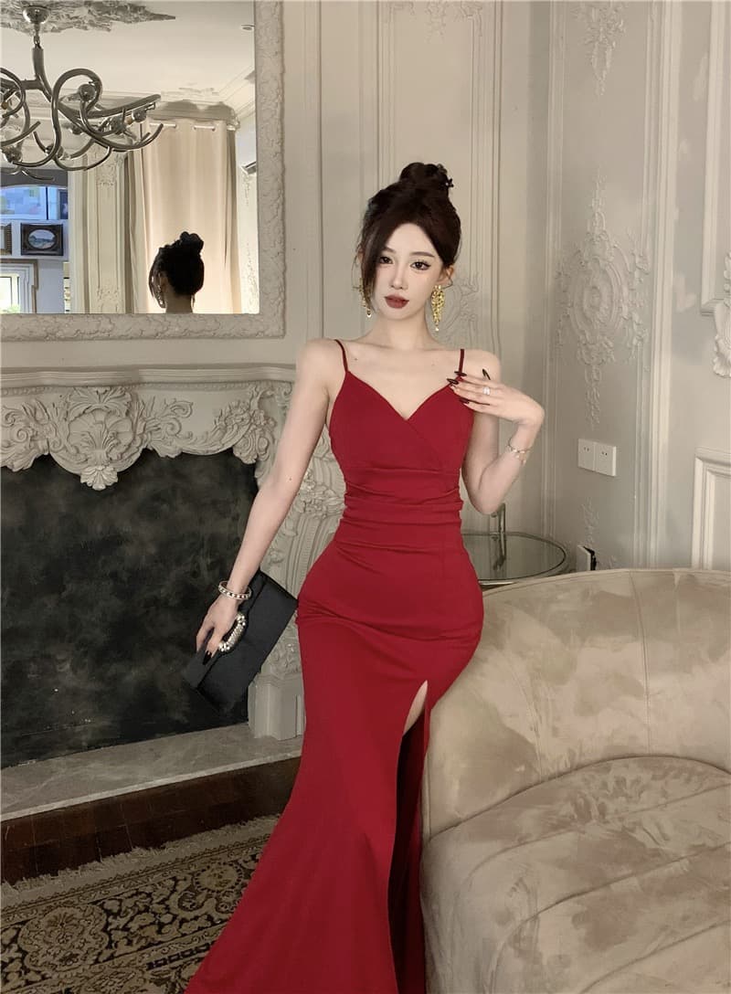 실사 섹시함 빛 럭셔리 고급 센스 트임 롱 코트 인어 꼬리 진자 예복 치마 하이웨이스트 로얄 자매 품격 드레스 상세 이미지 12