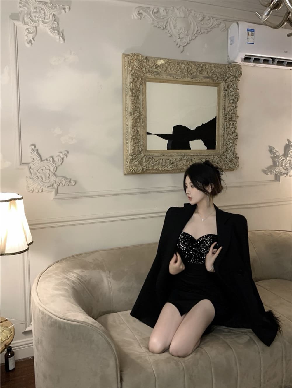 실사 섹시함 빛 럭셔리 고급 센스 스팽글 패치워크 트임 드레스 복장 연회 작은 드레스 치마 상세 이미지 15
