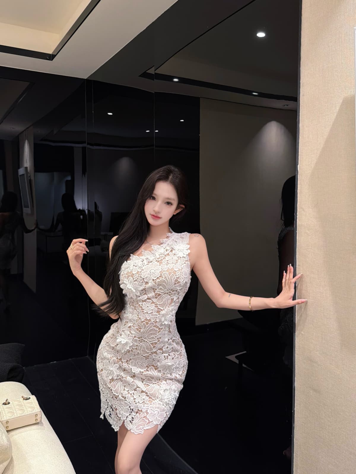 실사 레이스 레이스 몸매 가꾸기 3 차원 꽃 비스듬한 어깨 오프숄더 빛 럭셔리 품격 타이트 스커트 드레스 상세 이미지 8