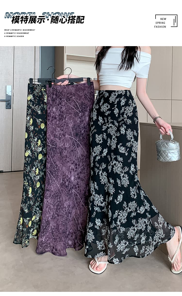꽃무늬 쉬폰 타이트 스커트 반신 스커트 여성 여름 한 부서 달콤함 품격 슬림해 보이는 인어 꼬리 치마 상세 이미지 10