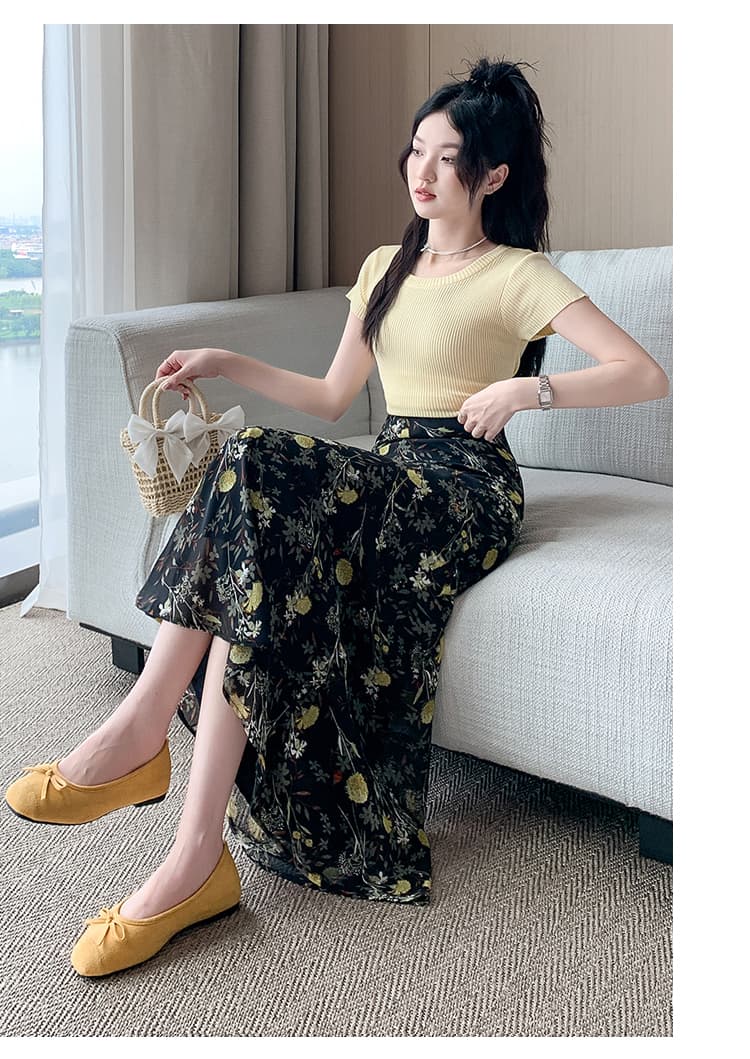 꽃무늬 쉬폰 타이트 스커트 반신 스커트 여성 여름 한 부서 달콤함 품격 슬림해 보이는 인어 꼬리 치마 상세 이미지 32