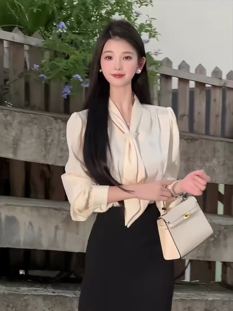 봄 새로운 프랑스식 경력 골드 비서 착용 가져 가라. 품격 하이웨이스트 트임 반신 스커트 이미지 2