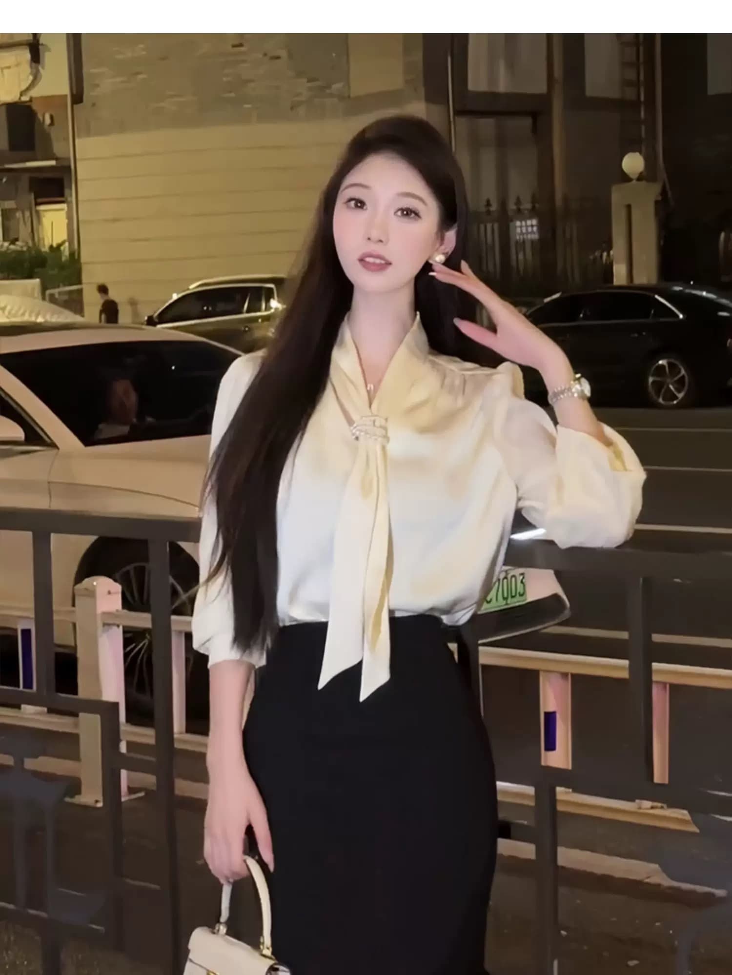 봄 새로운 프랑스식 경력 골드 비서 착용 가져 가라. 품격 하이웨이스트 트임 반신 스커트 이미지 3