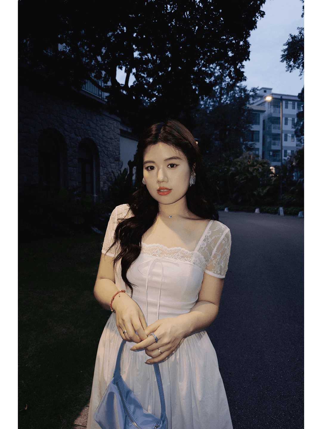 마이크로 지방 빅 사이즈 지방 mm 패션 품격 Chic 고유 한 화이트 레이스 조각 드레스 롱 스커트 여름 이미지 2