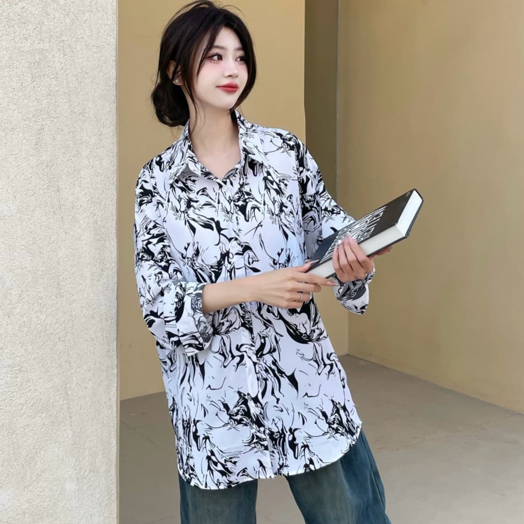 여성 의류 루즈핏 백 경기 나가라. 수리 여가 꽃 셔츠 일년 내내 수 있습니다. 부담하지 마세요. 코디 XL 캐주얼 셔츠 이미지 5