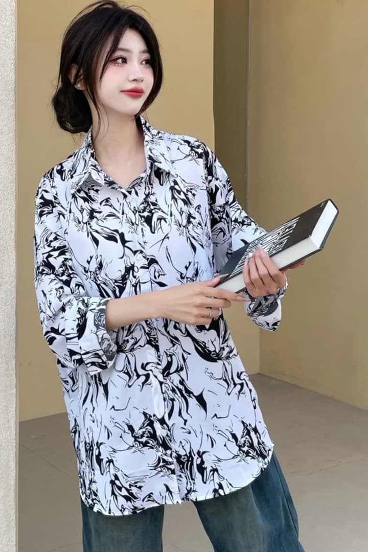 여성 의류 루즈핏 백 경기 나가라. 수리 여가 꽃 셔츠 일년 내내 수 있습니다. 부담하지 마세요. 코디 XL 캐주얼 셔츠 이미지 7
