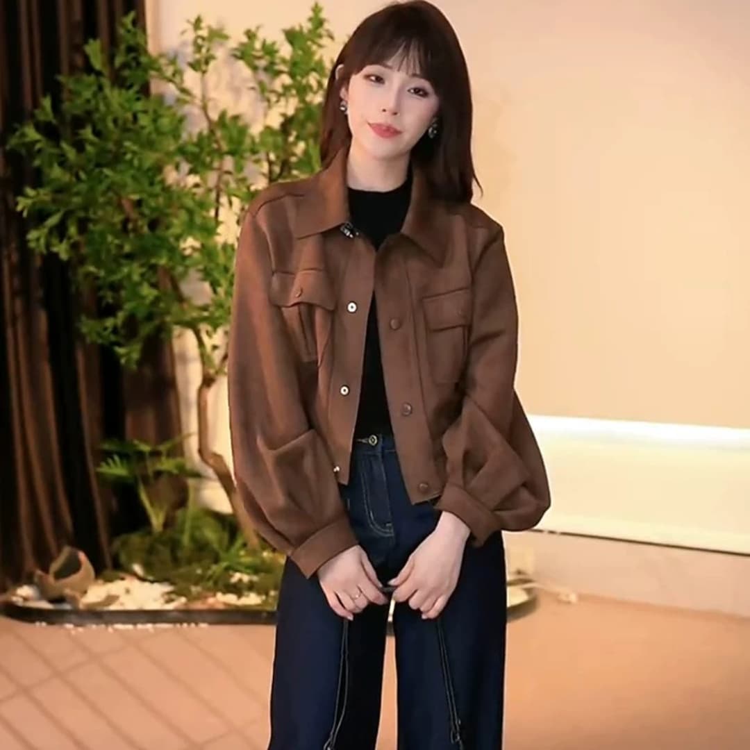 2026 작은 키 캐주얼 바람 워크웨어 POLO 칼라 쇼트 스타일 여성 코트 봄 새로운 레트로 맨위 트렌디 상세 이미지 4
