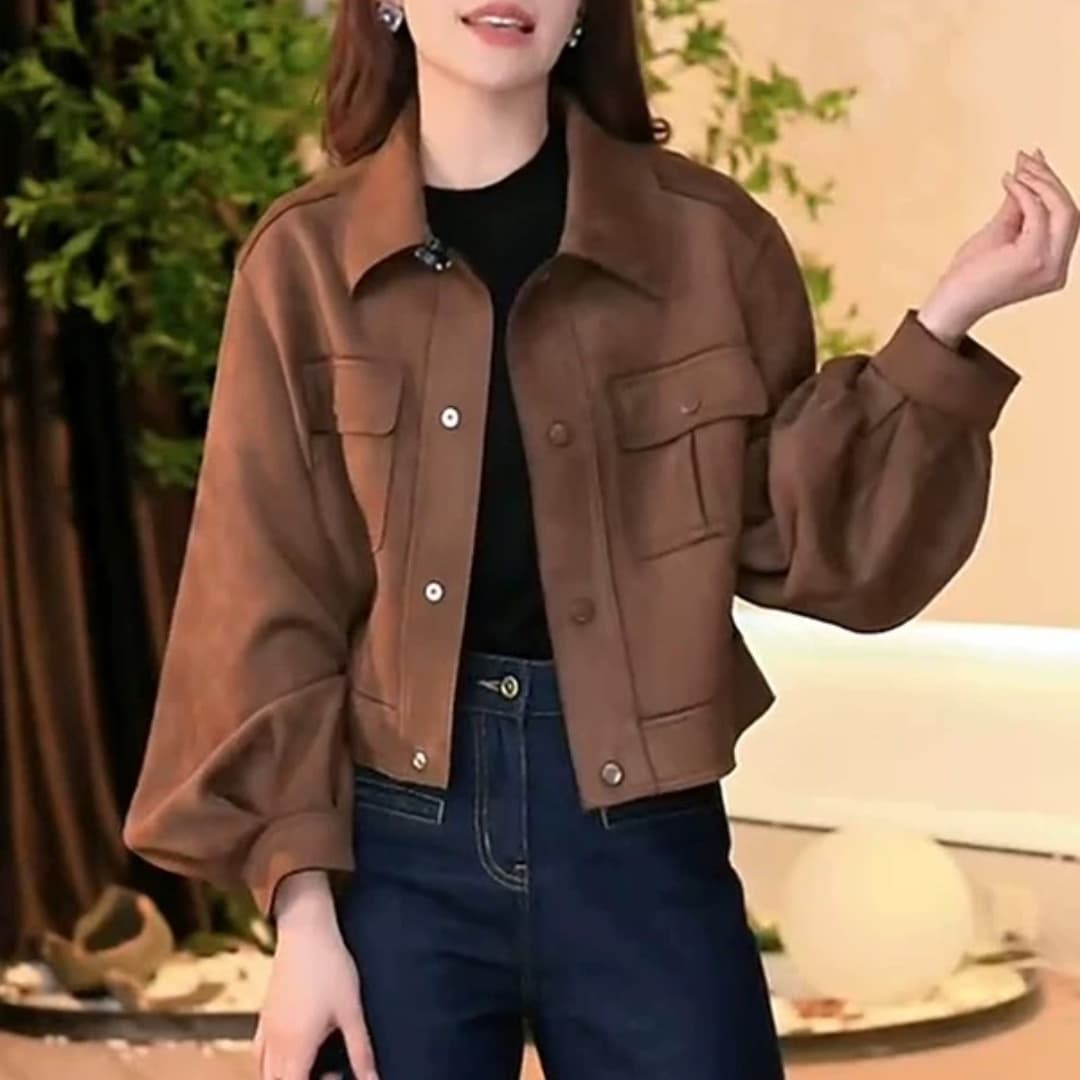 2026 작은 키 캐주얼 바람 워크웨어 POLO 칼라 쇼트 스타일 여성 코트 봄 새로운 레트로 맨위 트렌디 상세 이미지 5