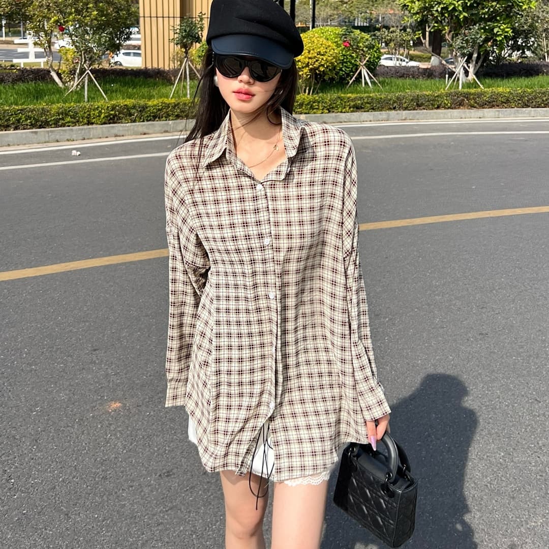 봄 여름 새로운 한국 스타일 디자인 센스 셔츠 여성 긴 소매 루즈핏 슬림해 보이는 학원 스타일 캐주얼 맨위 트렌디 이미지 3