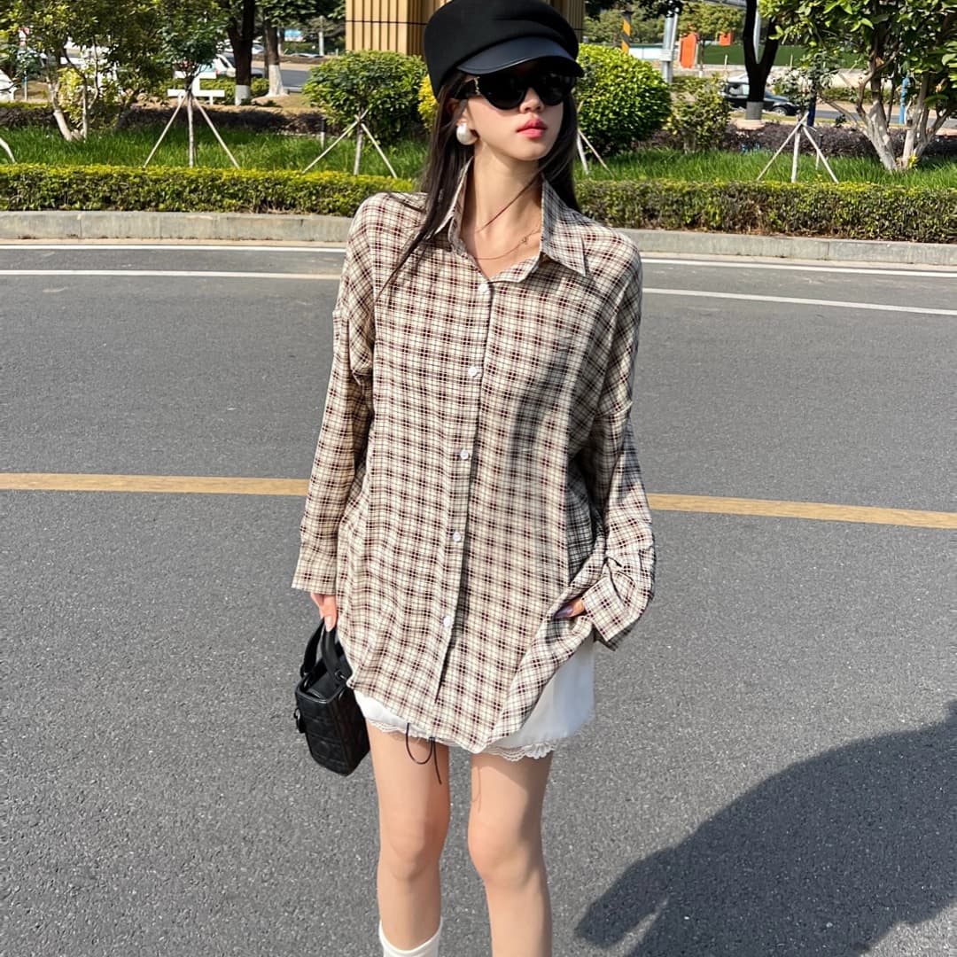 봄 여름 새로운 한국 스타일 디자인 센스 셔츠 여성 긴 소매 루즈핏 슬림해 보이는 학원 스타일 캐주얼 맨위 트렌디 이미지 5