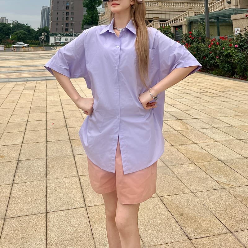 실사 정가 반팔 여성 셔츠 여름 2026 새로운 주머니 패치워크 루즈핏 슬림해 보이는 다용도 맨위 재킷 트렌디 상세 이미지 22