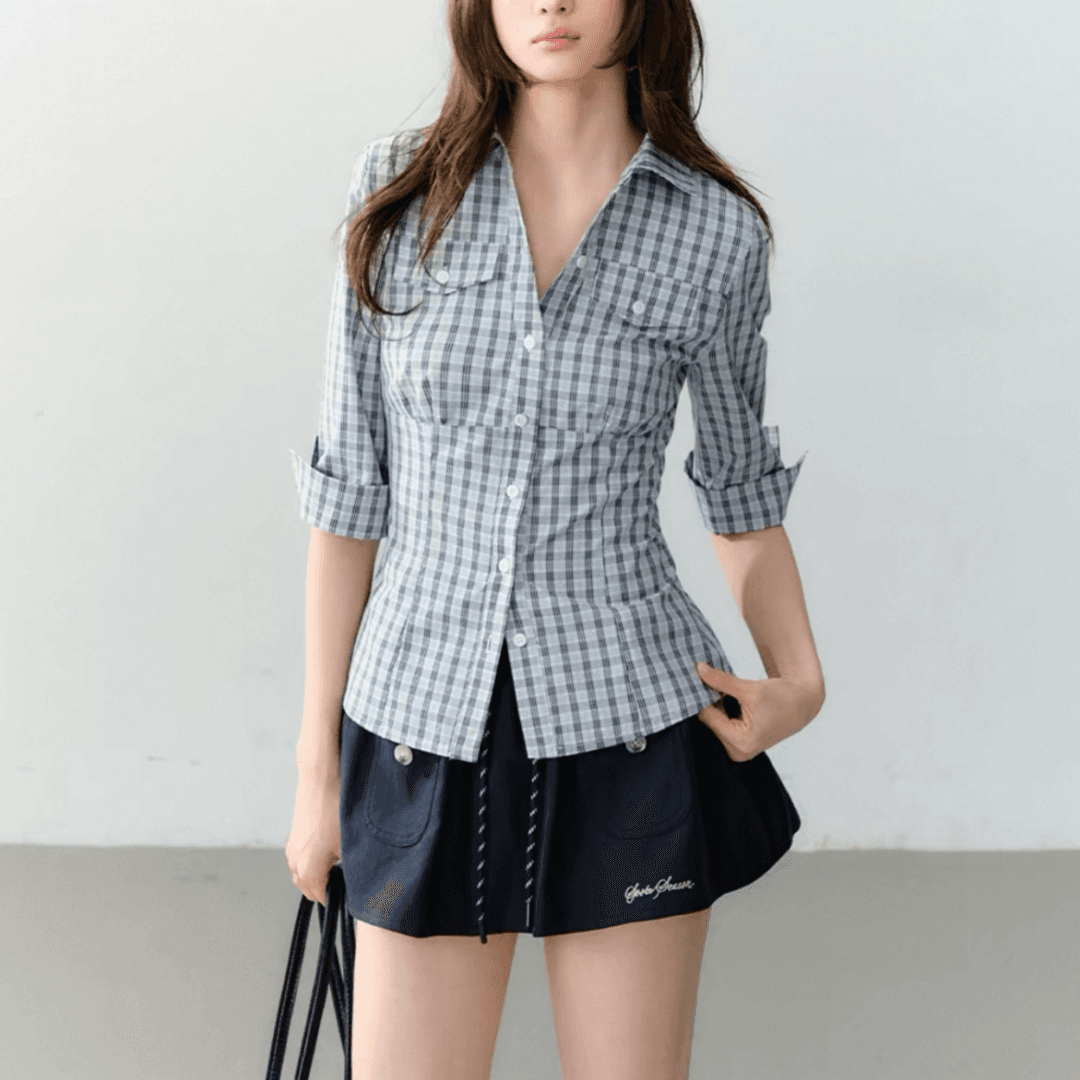 한 부서 품격 출퇴근 카키 색 주름 몸매 가꾸기 폴로 칼라 여성 셔츠 고급 센스 허리 수축 이른 봄 맨위 상세 이미지 6