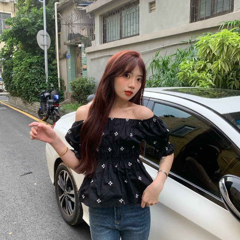 새로운 패션 루즈핏 자수 명중 가져 가라. 거품 소매 작은 셔츠 상세 이미지 6