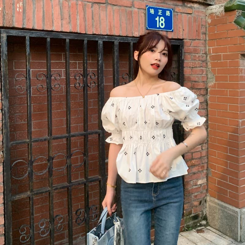 새로운 패션 루즈핏 자수 명중 가져 가라. 거품 소매 작은 셔츠 상세 이미지 12