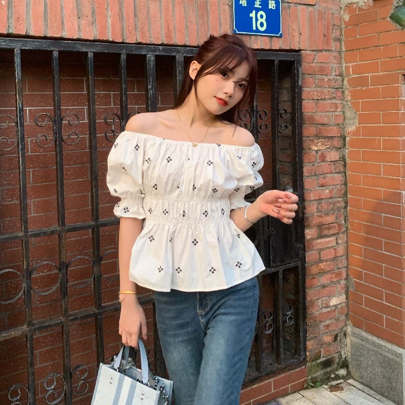새로운 패션 루즈핏 자수 명중 가져 가라. 거품 소매 작은 셔츠 상세 이미지 13