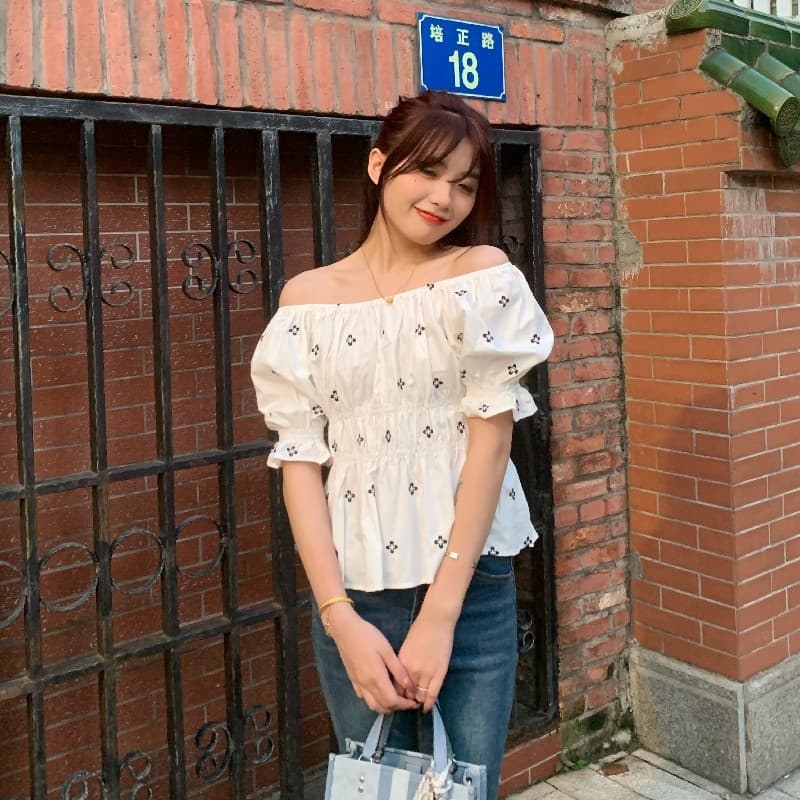 새로운 패션 루즈핏 자수 명중 가져 가라. 거품 소매 작은 셔츠 상세 이미지 16