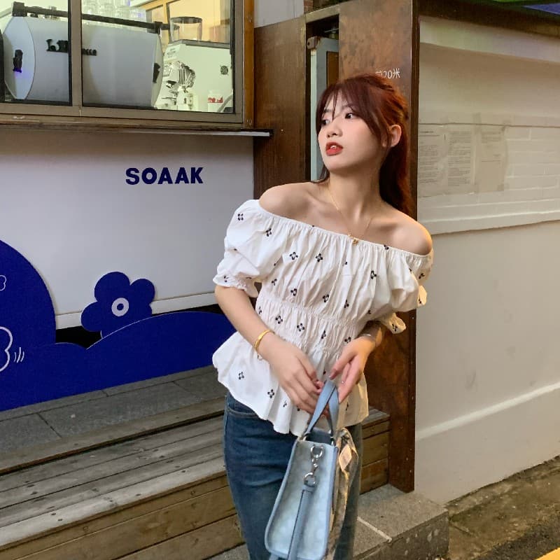 새로운 패션 루즈핏 자수 명중 가져 가라. 거품 소매 작은 셔츠 상세 이미지 18