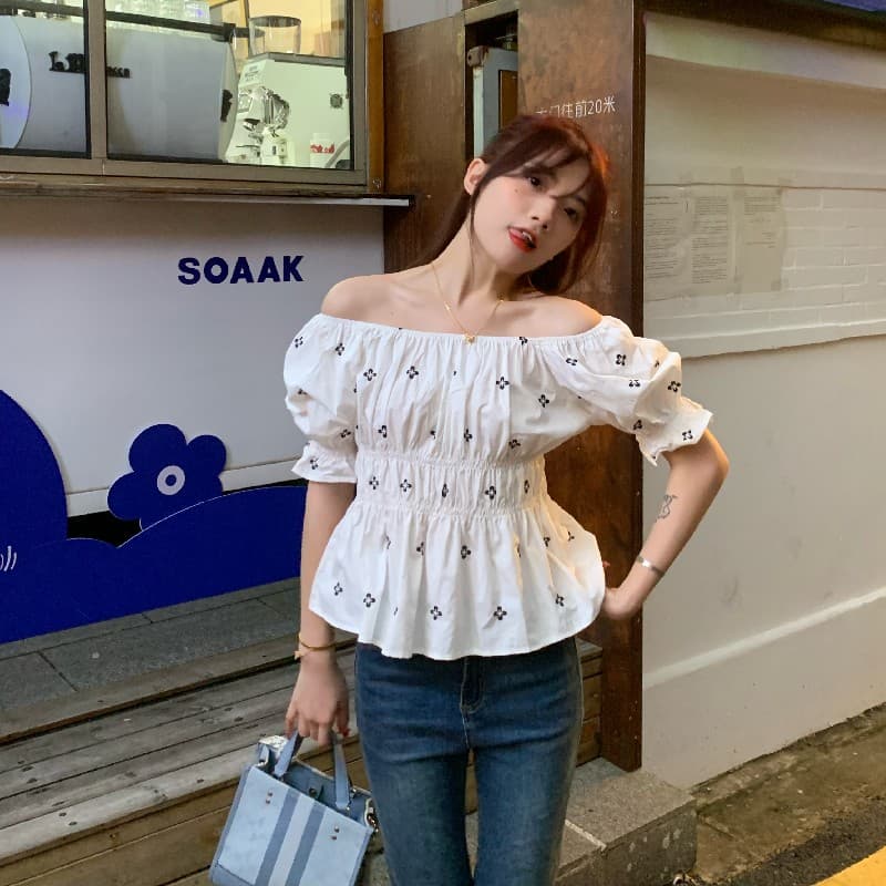 새로운 패션 루즈핏 자수 명중 가져 가라. 거품 소매 작은 셔츠 상세 이미지 19