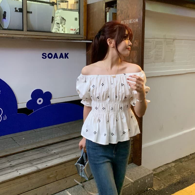 새로운 패션 루즈핏 자수 명중 가져 가라. 거품 소매 작은 셔츠 상세 이미지 20