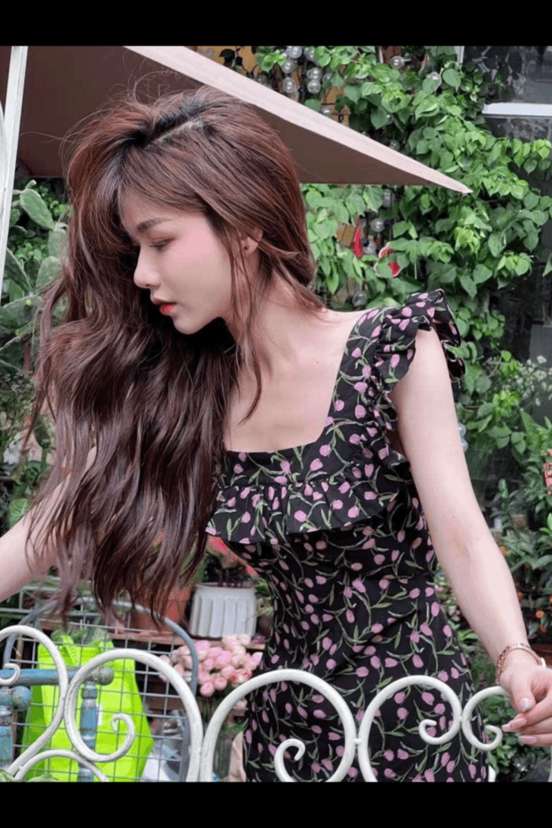 실사 정가 순수한 욕망 Feifei 소매 광장 칼라 꽃무늬 롱 스커트 드레스 상세 이미지 16