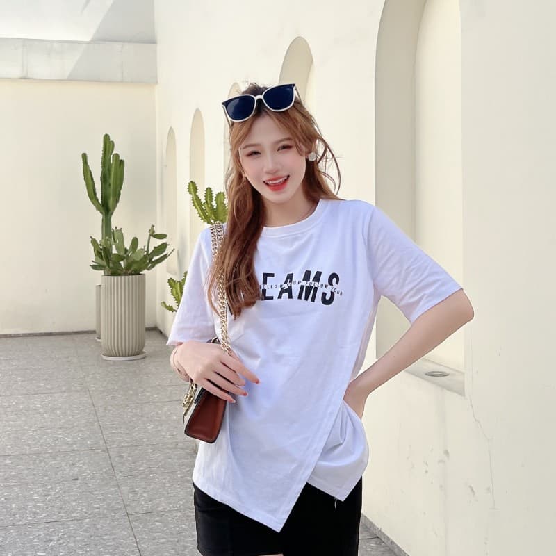 실사 여름 새로운 한국 스타일 몸매 가꾸기 품격 알파벳 프린트 금속 사슬 순면 반팔 티셔츠 여성 디자인 센스 상세 이미지 6