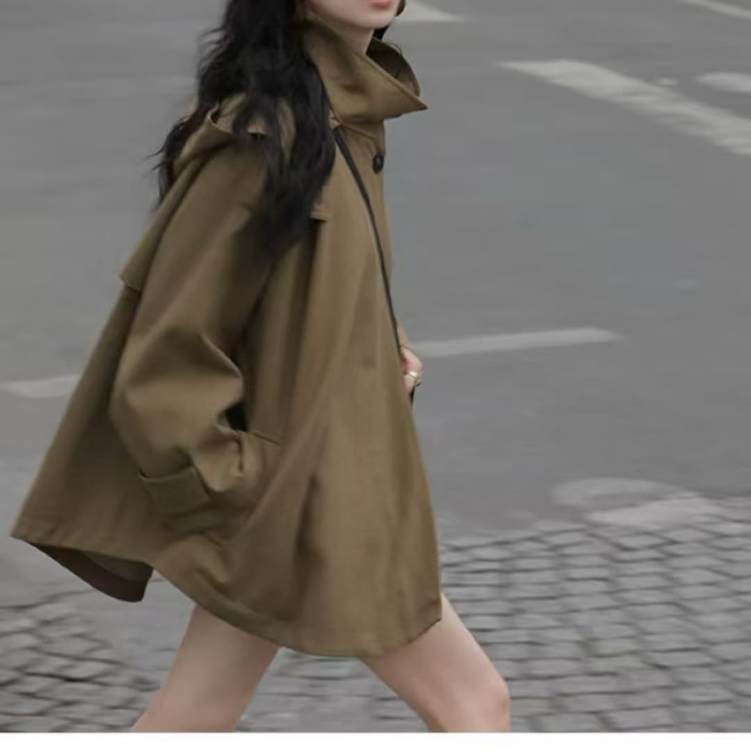 2026 영국식 바람 바람막이 여성 가을 겨울 새로운 작은 키 디자인 센스 루즈핏 후드 망토 재킷 상세 이미지 8