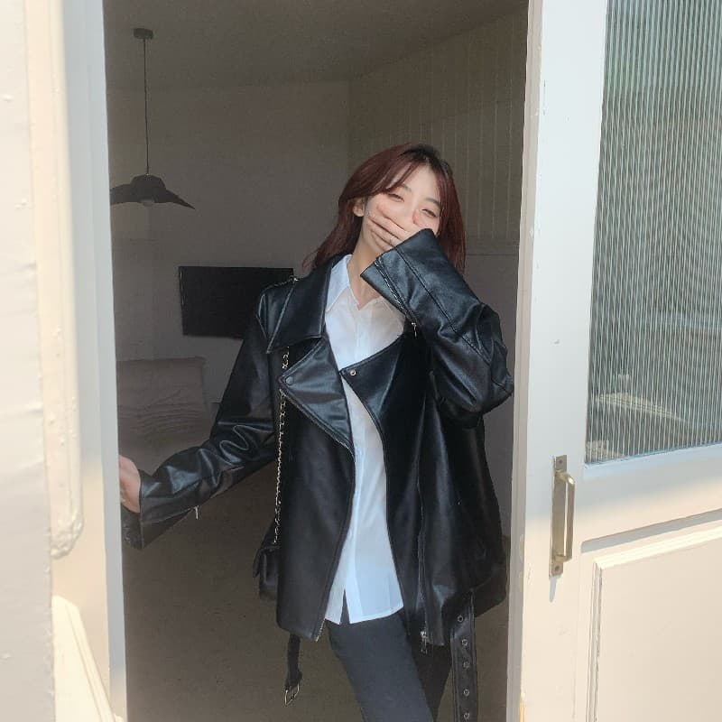 차가운 바람의 소리 바람 검정색 가죽 재킷 여성 코트 2026 새로운 가을 무거운 작업 레트로 고유 한 슈퍼 잘 생긴 오토바이 재킷 상세 이미지 7