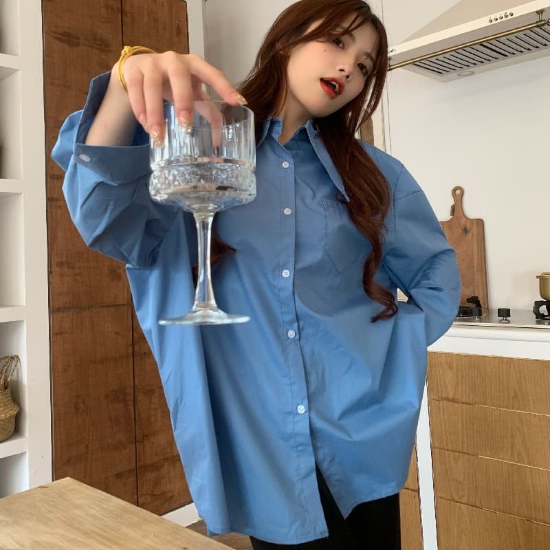 실사 정가 디자인 센스 가을 겨울 인사이드 가져 가라. 포인터 칼라 긴팔 셔츠 이미지 4