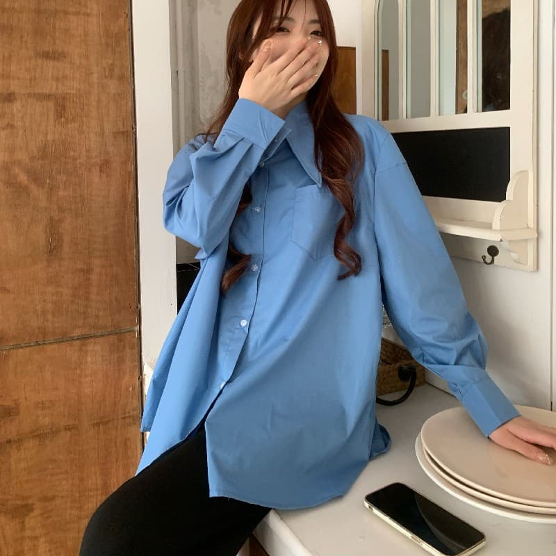 실사 정가 디자인 센스 가을 겨울 인사이드 가져 가라. 포인터 칼라 긴팔 셔츠 이미지 3