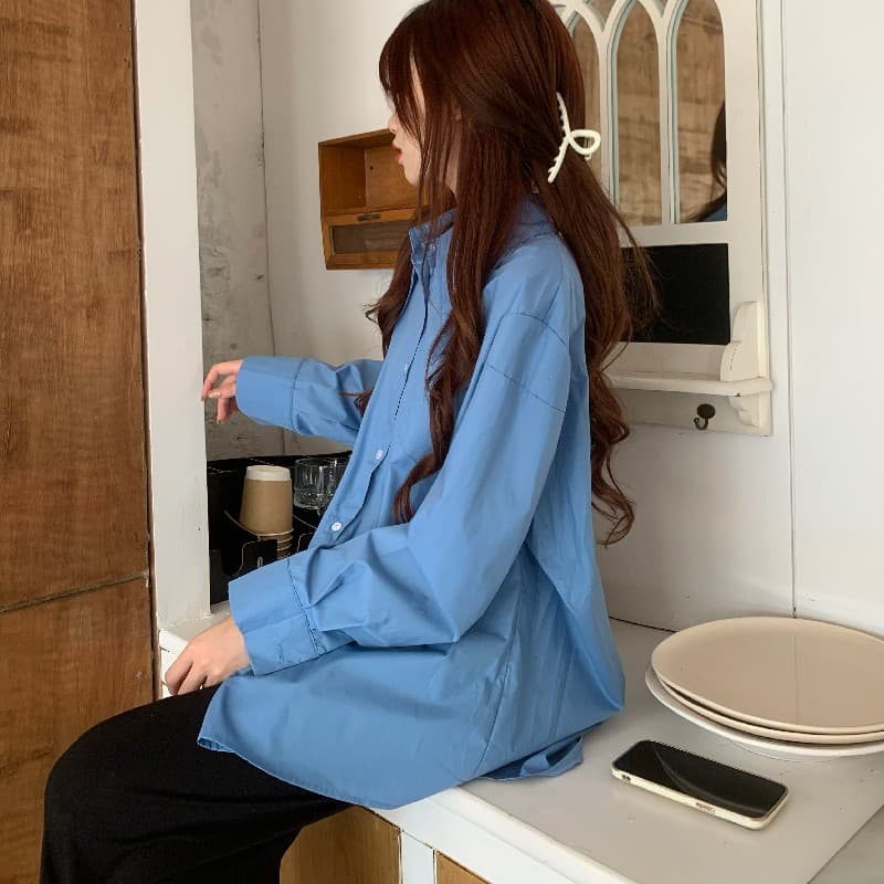 실사 정가 디자인 센스 가을 겨울 인사이드 가져 가라. 포인터 칼라 긴팔 셔츠 상세 이미지 5