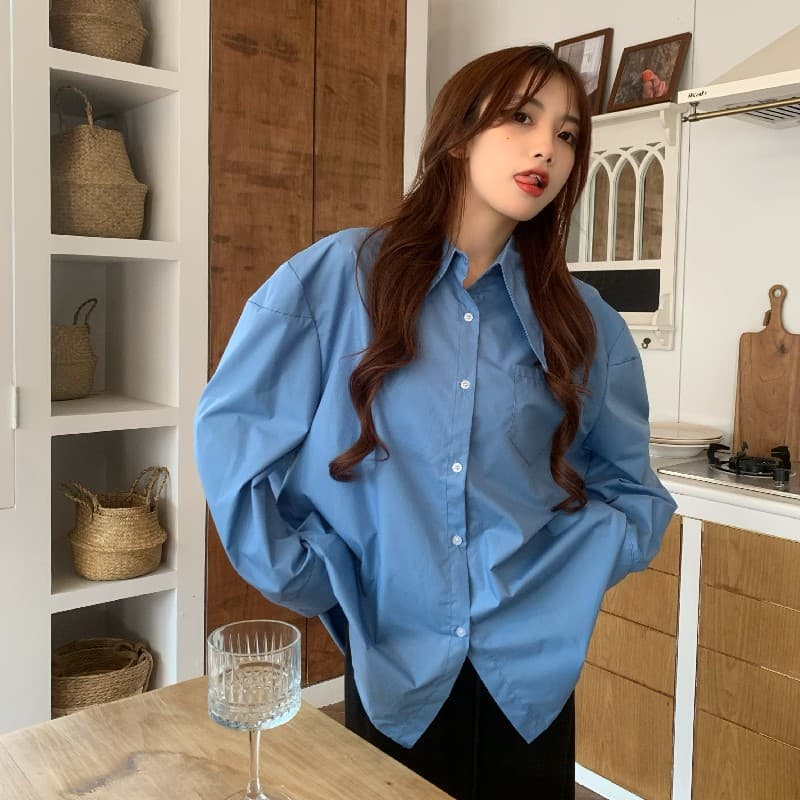 실사 정가 디자인 센스 가을 겨울 인사이드 가져 가라. 포인터 칼라 긴팔 셔츠 상세 이미지 9