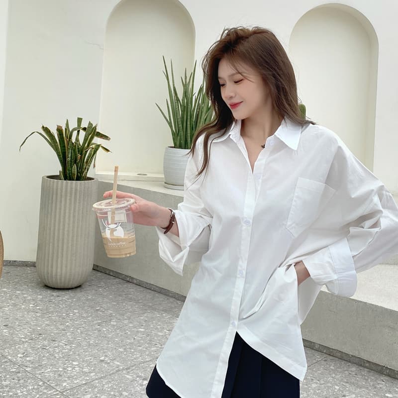 루즈핏 느긋한 남자 친구 바람 oversize 중간 길이 캐주얼 여성 셔츠 이른 가을 새로운 한국 스타일 긴팔 셔츠 이미지 4