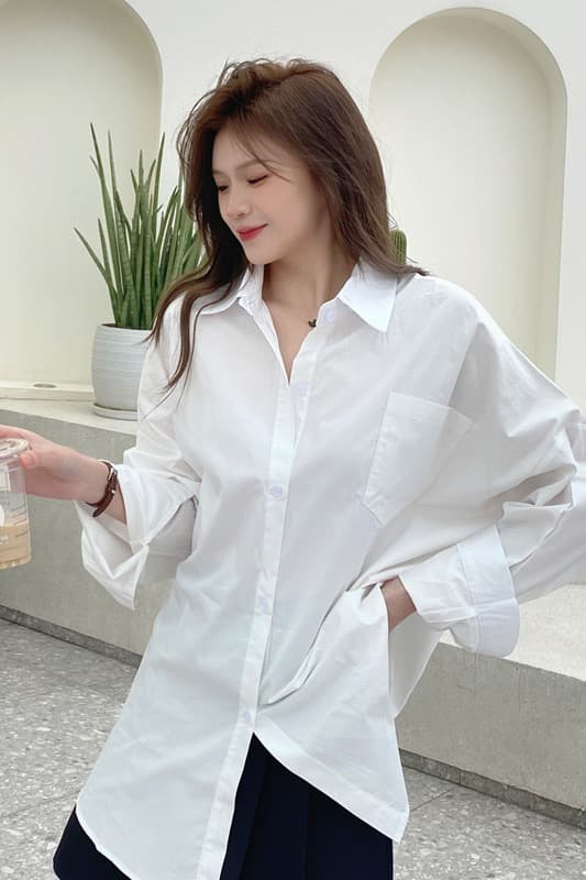 루즈핏 느긋한 남자 친구 바람 oversize 중간 길이 캐주얼 여성 셔츠 이른 가을 새로운 한국 스타일 긴팔 셔츠 이미지 6