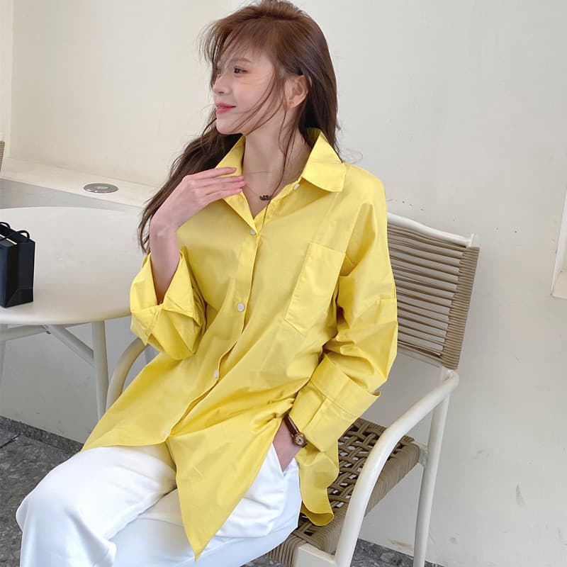 루즈핏 느긋한 남자 친구 바람 oversize 중간 길이 캐주얼 여성 셔츠 이른 가을 새로운 한국 스타일 긴팔 셔츠 상세 이미지 7