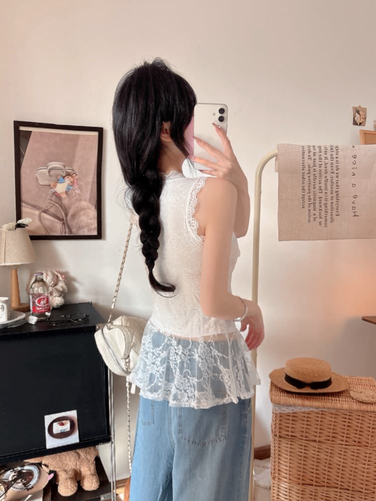 실사 감소되지 않음 순수한 욕망 섹시함 레이스 레이스업 민소매 조끼 몸매 가꾸기 슬림해 보이는 Chic 다용도 맨위 상세 이미지 10