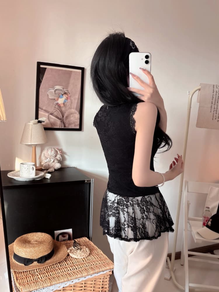실사 감소되지 않음 순수한 욕망 섹시함 레이스 레이스업 민소매 조끼 몸매 가꾸기 슬림해 보이는 Chic 다용도 맨위 상세 이미지 16