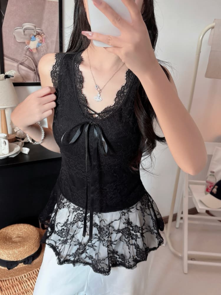 실사 감소되지 않음 순수한 욕망 섹시함 레이스 레이스업 민소매 조끼 몸매 가꾸기 슬림해 보이는 Chic 다용도 맨위 상세 이미지 18