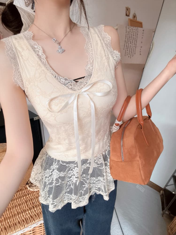 실사 감소되지 않음 순수한 욕망 섹시함 레이스 레이스업 민소매 조끼 몸매 가꾸기 슬림해 보이는 Chic 다용도 맨위 상세 이미지 21