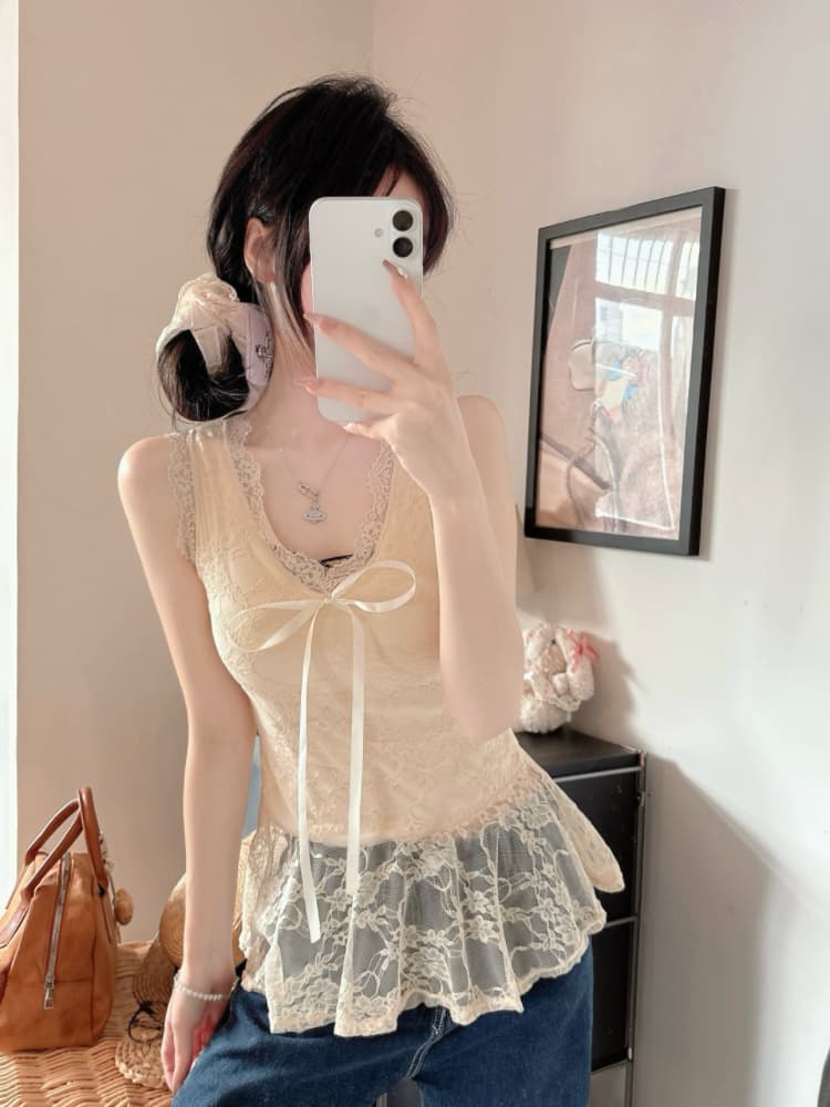 실사 감소되지 않음 순수한 욕망 섹시함 레이스 레이스업 민소매 조끼 몸매 가꾸기 슬림해 보이는 Chic 다용도 맨위 상세 이미지 22