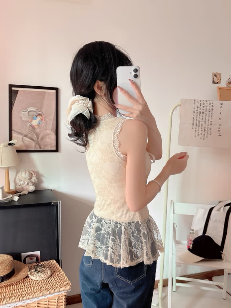 실사 감소되지 않음 순수한 욕망 섹시함 레이스 레이스업 민소매 조끼 몸매 가꾸기 슬림해 보이는 Chic 다용도 맨위 상세 이미지 24