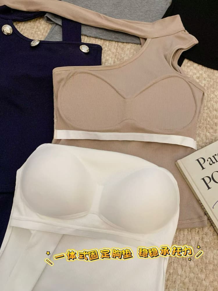 실사 감소되지 않음 순수한 욕망 핫걸 행침 목 스트랩 캐미솔 오프숄더 몸매 가꾸기 민소매 맨위 상세 이미지 4