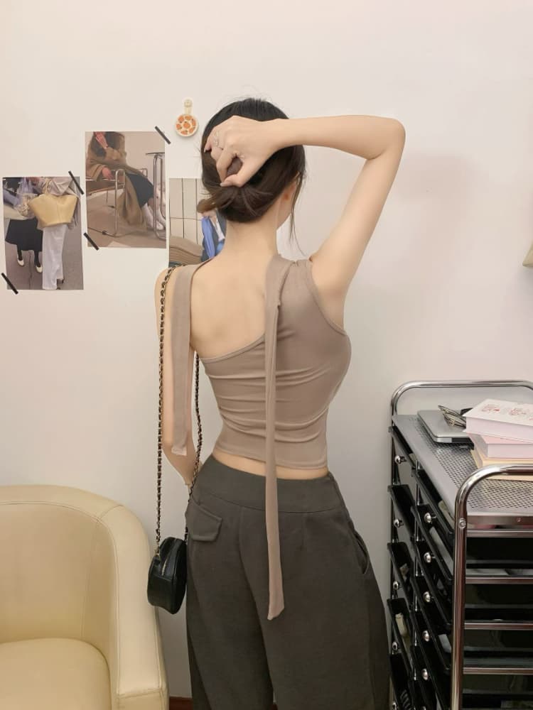 실사 감소되지 않음 순수한 욕망 핫걸 행침 목 스트랩 캐미솔 오프숄더 몸매 가꾸기 민소매 맨위 상세 이미지 9