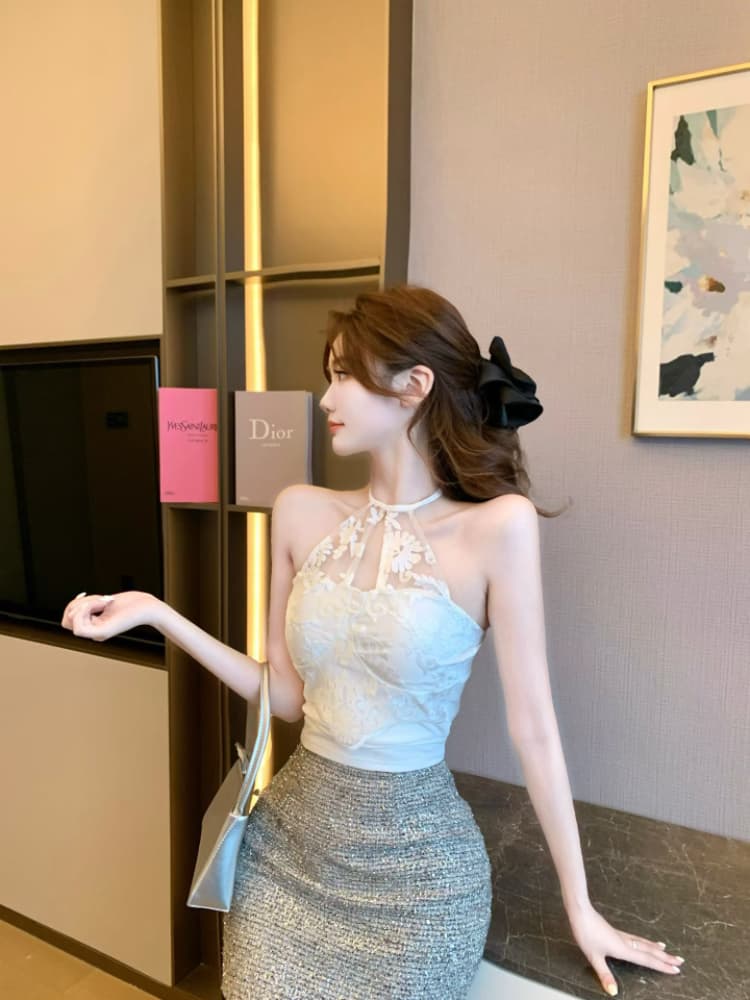 실사 감소되지 않음 순수한 욕망 핫걸 레이스 행침 목 캐미솔 봄 여름 몸매 가꾸기 반팔 언더 코트 상세 이미지 14