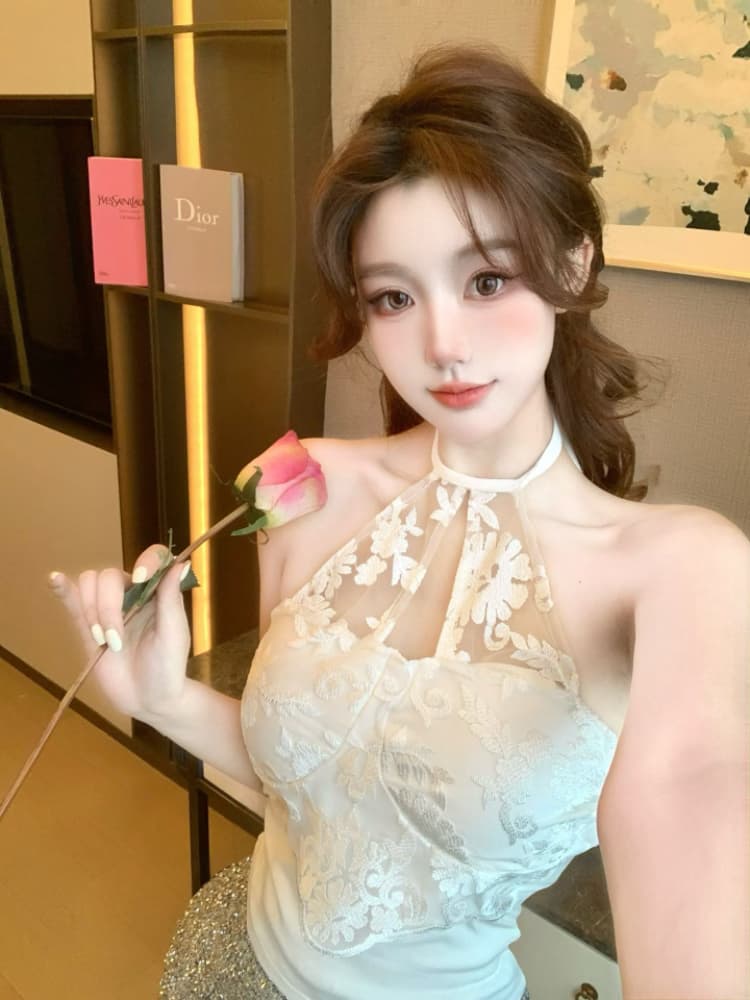 실사 감소되지 않음 순수한 욕망 핫걸 레이스 행침 목 캐미솔 봄 여름 몸매 가꾸기 반팔 언더 코트 상세 이미지 15