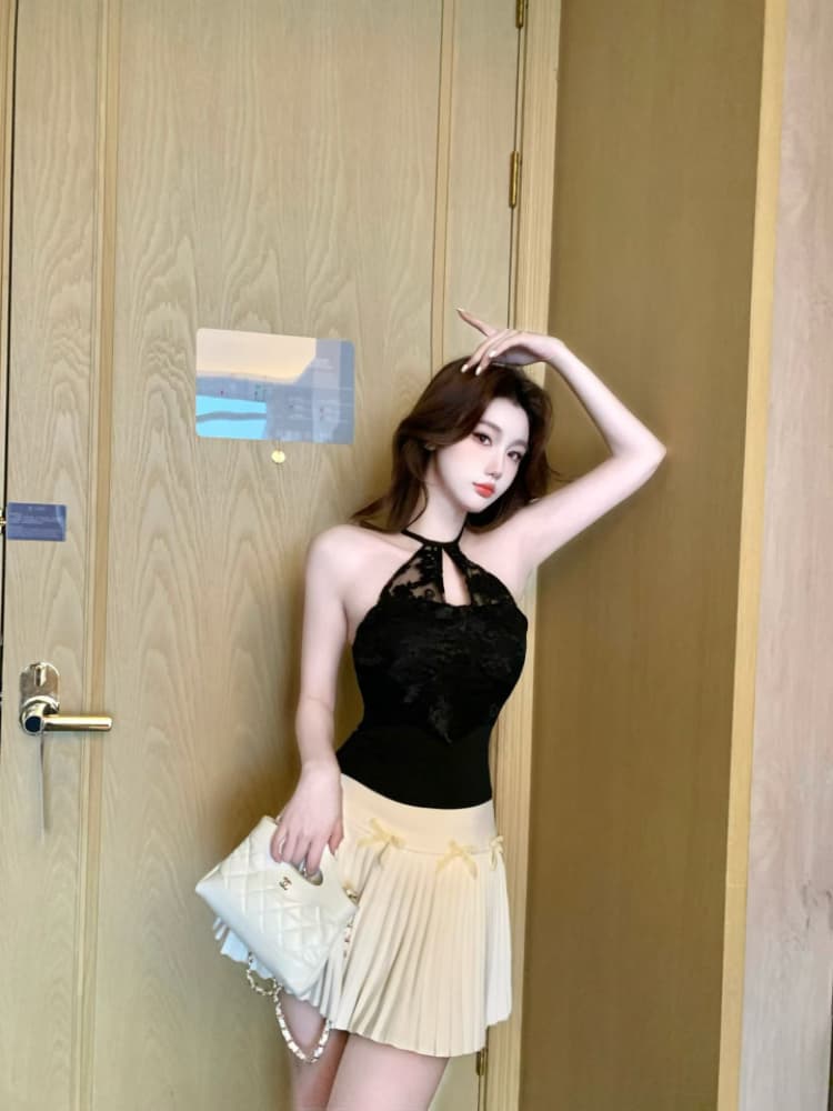 실사 감소되지 않음 순수한 욕망 핫걸 레이스 행침 목 캐미솔 봄 여름 몸매 가꾸기 반팔 언더 코트 상세 이미지 17