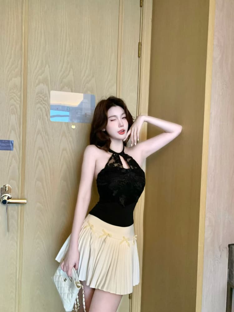 실사 감소되지 않음 순수한 욕망 핫걸 레이스 행침 목 캐미솔 봄 여름 몸매 가꾸기 반팔 언더 코트 상세 이미지 18