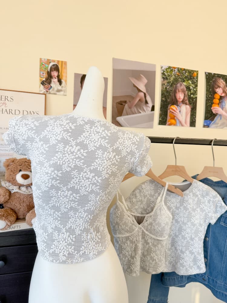 실사 감소되지 않음 화이트 레이스 반팔 티셔츠 여성 봄 몸매 가꾸기 슬림해 보이는 슬립 만나는 맨위 상세 이미지 2